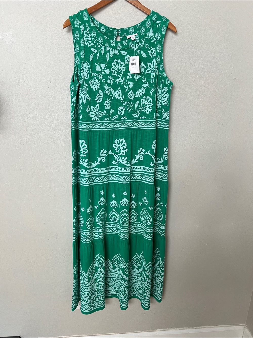 J. Jill Green Sleeveless Floral Border Maxi Dress